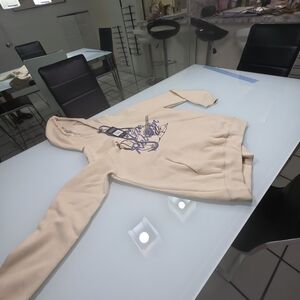 True Religion Cream Hoodie with Blue Graphic